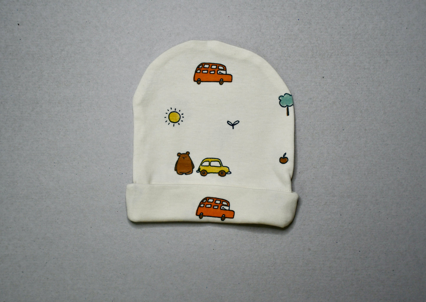 100% Cotton Knit Cap Mittens & Booties Set with playful nursery print - off white