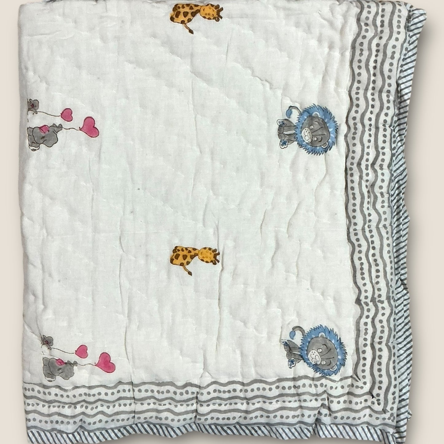 Jungle Animal block print - pure mul cotton quilt
