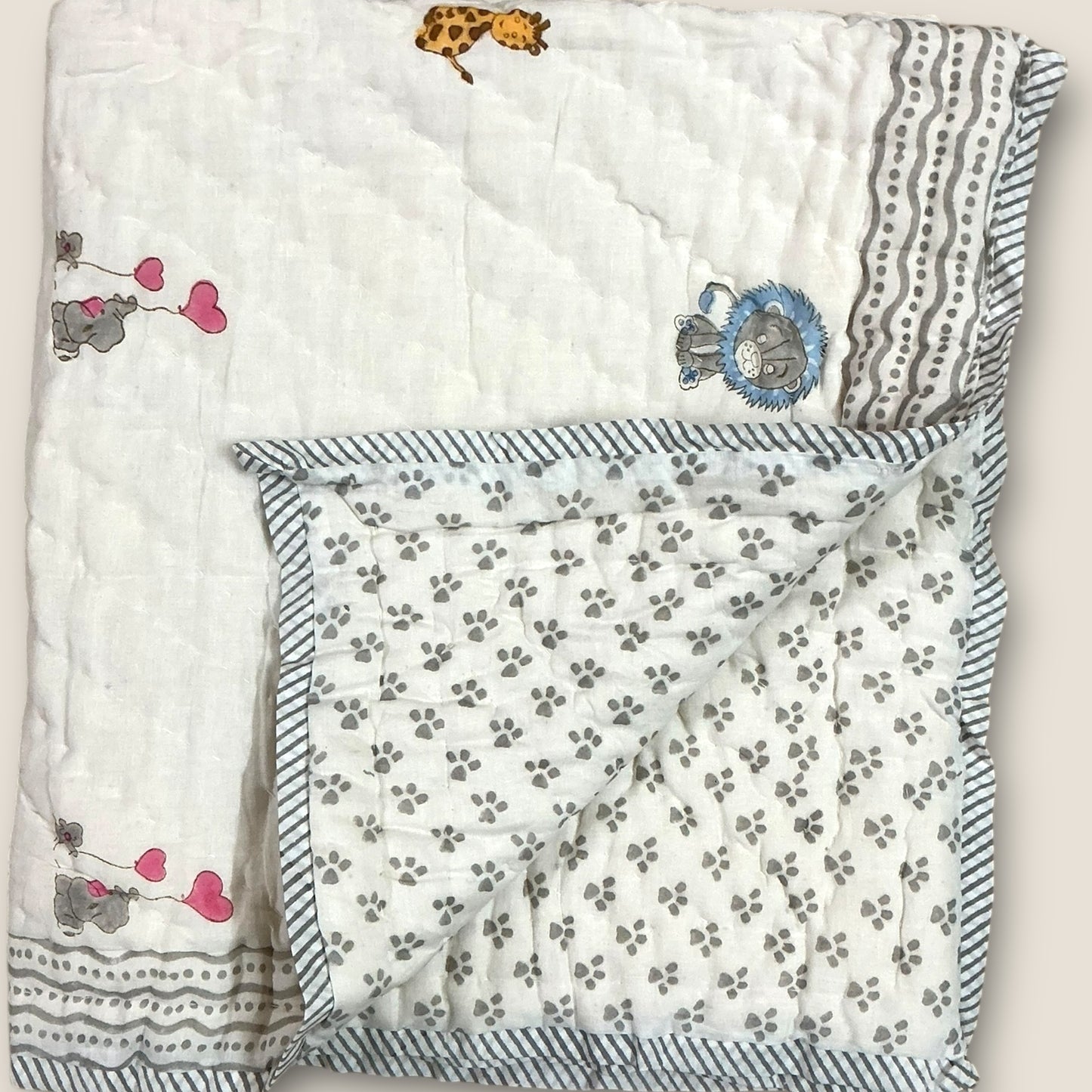 Jungle Animal block print - pure mul cotton quilt