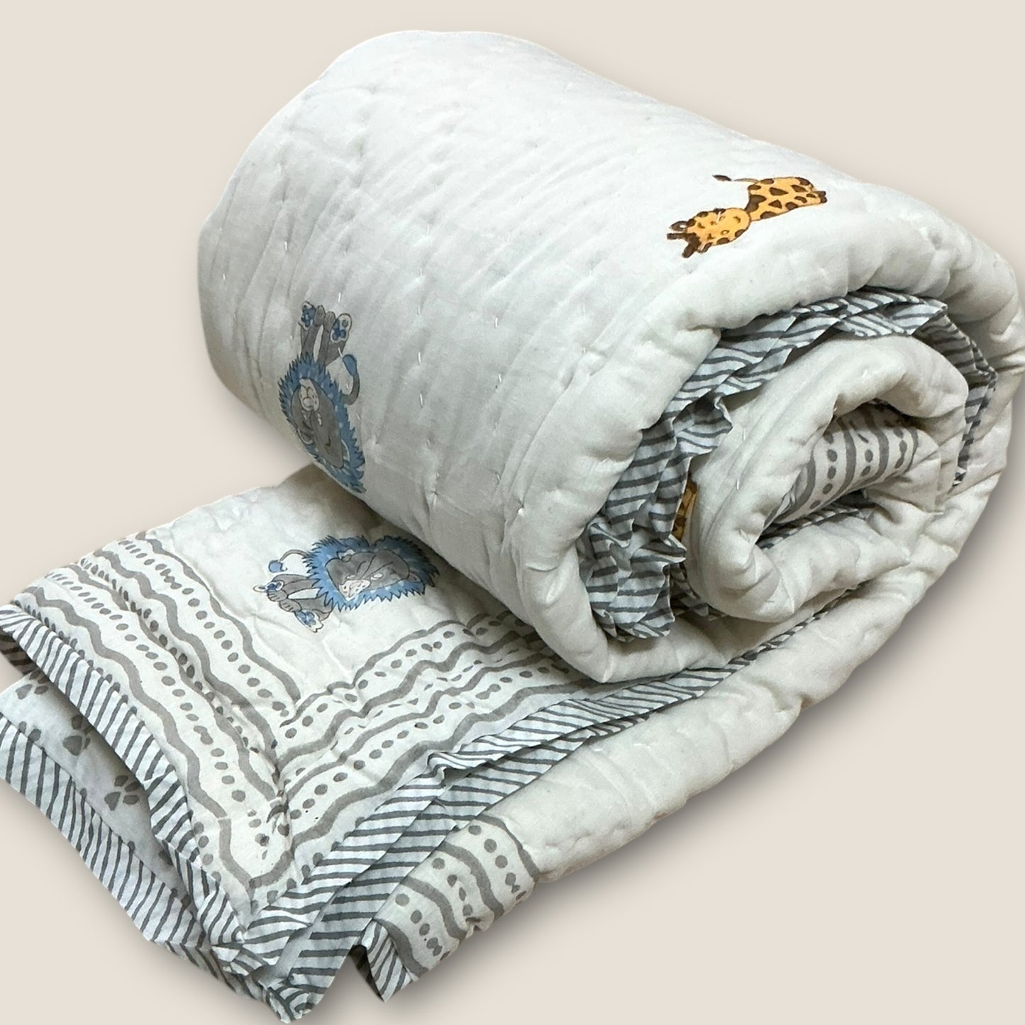 Jungle Animal block print - pure mul cotton quilt