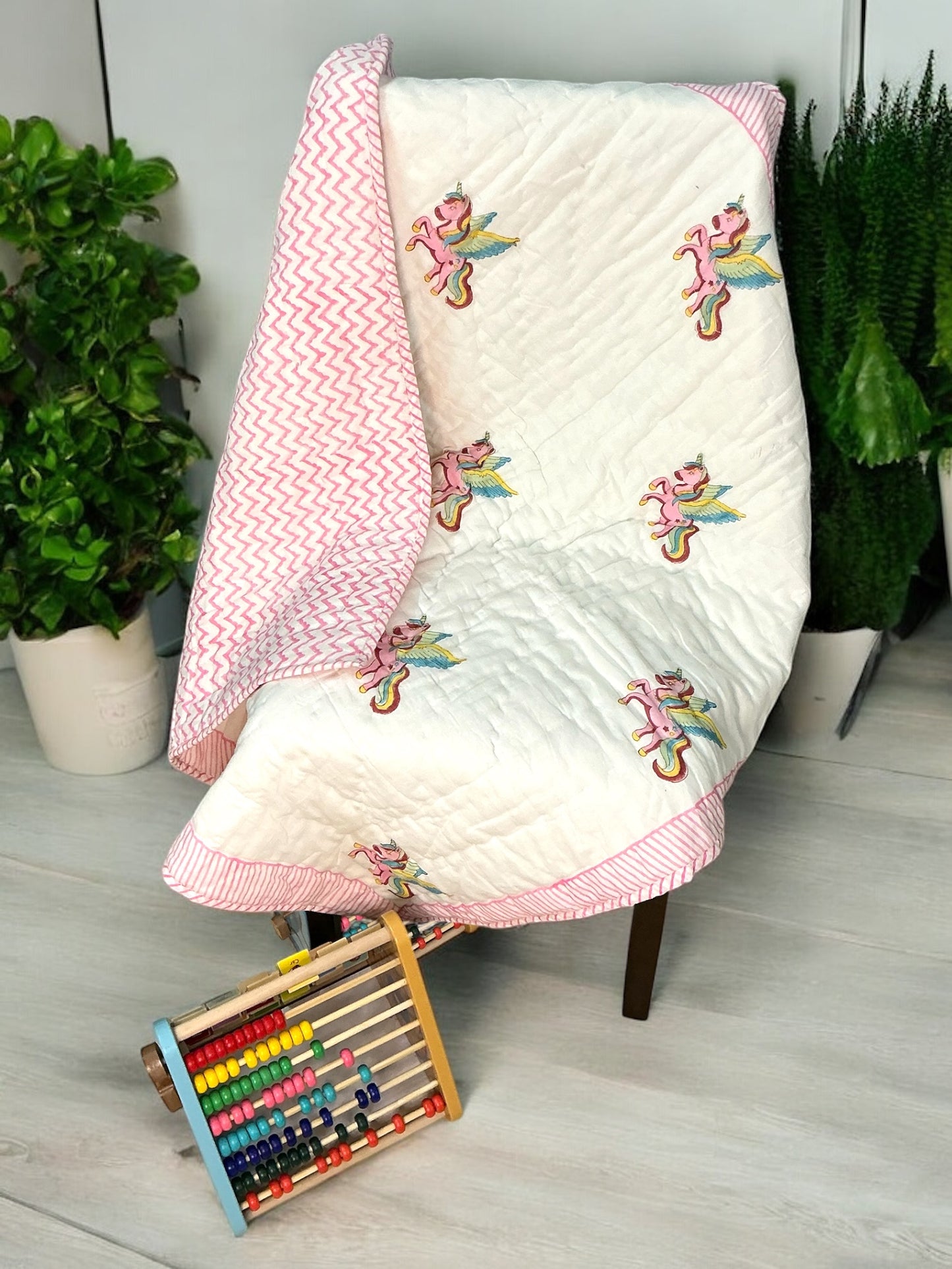 Unicorn block print - pure mul cotton quilt