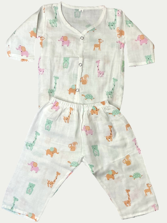 Muslin Pajama Set with Jungle safari print