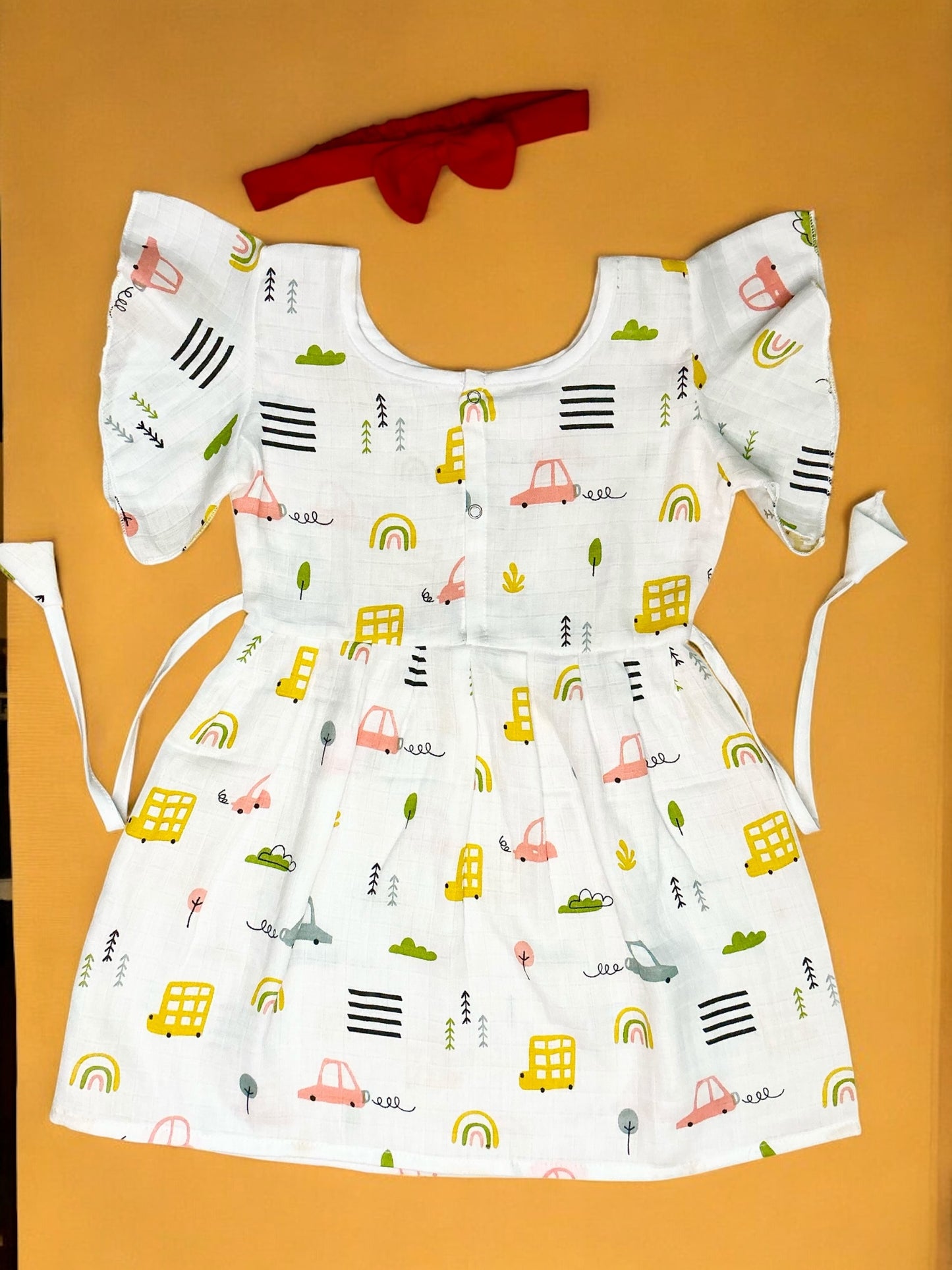 Car and Building Print Frock Muslin Cotton