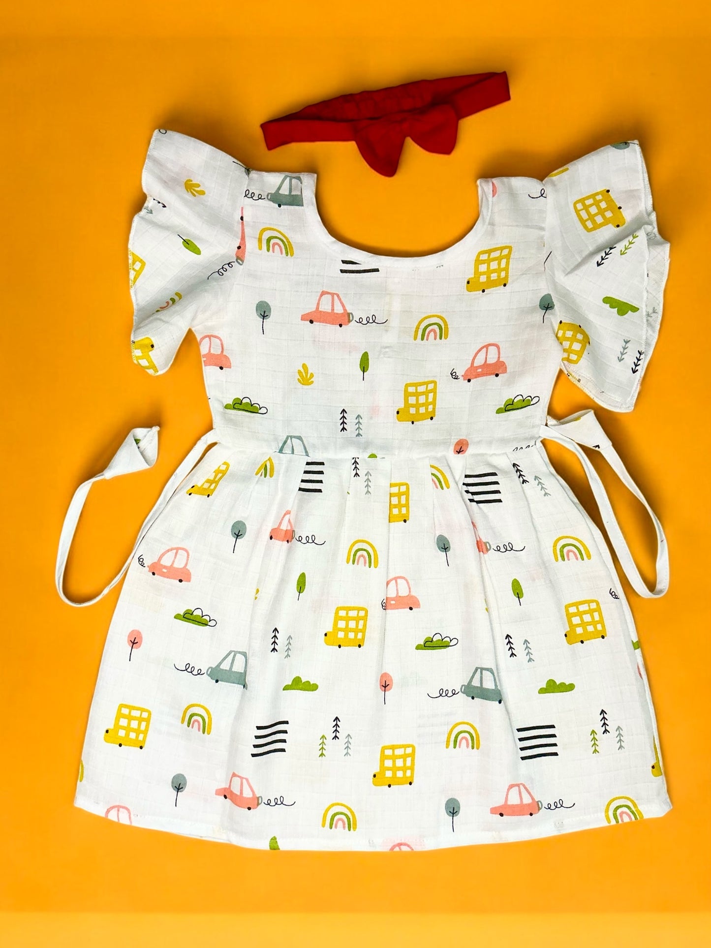 Car and Building Print Frock Muslin Cotton