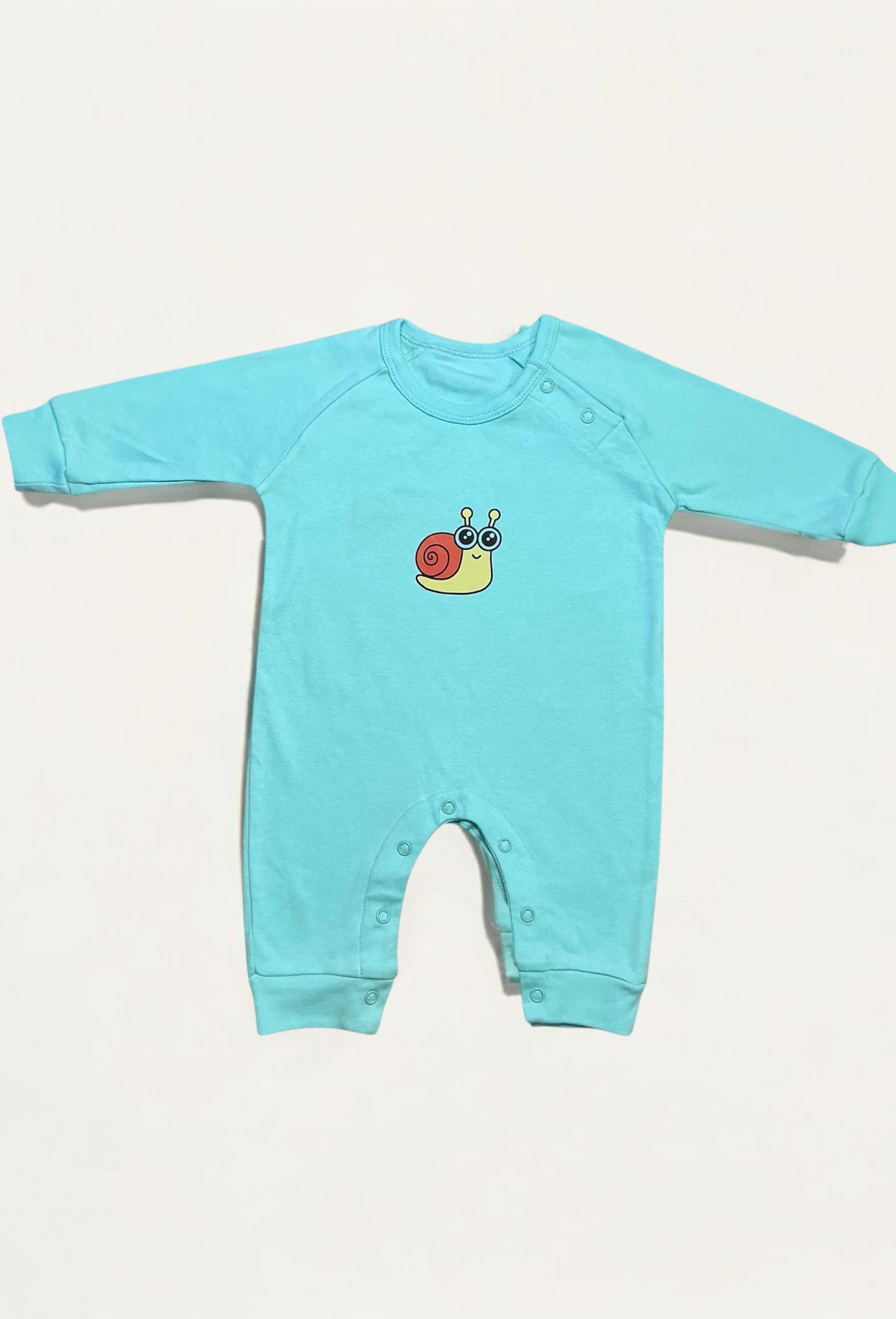 Mint Blue Romper with Quirky Snail