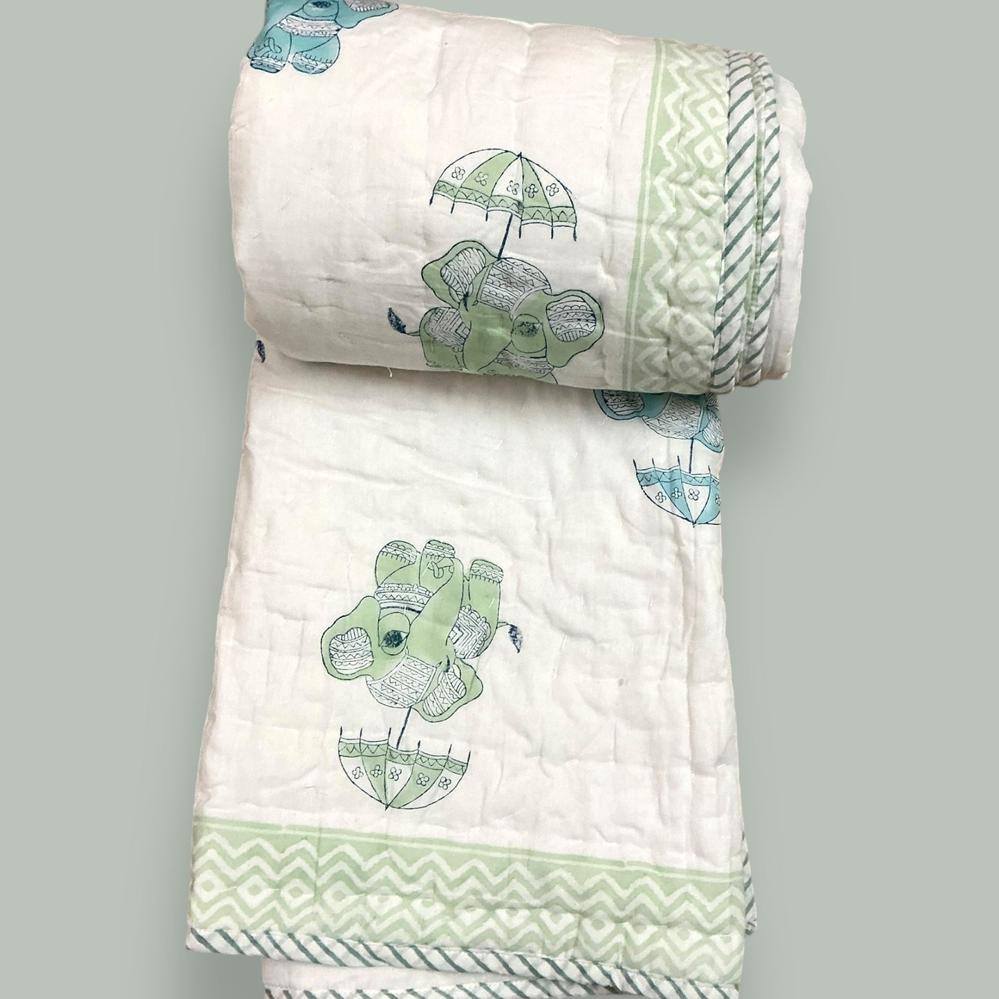 Hathi block print - pure mul cotton quilt