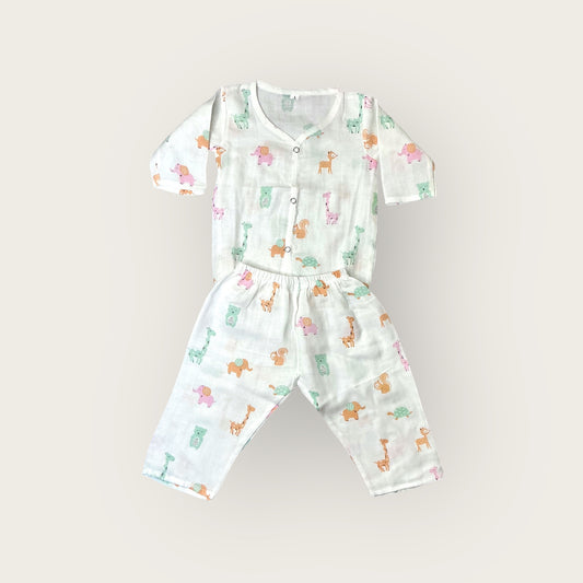 Muslin Pajama Set with Jungle safari print