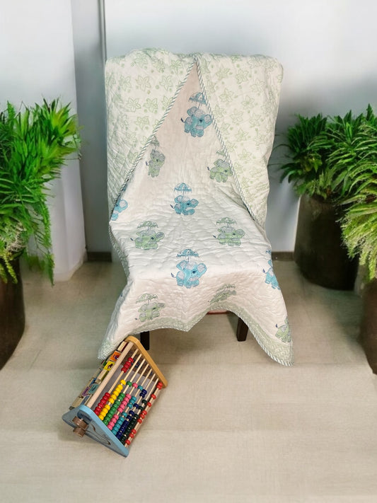 Hathi block print - pure mul cotton quilt
