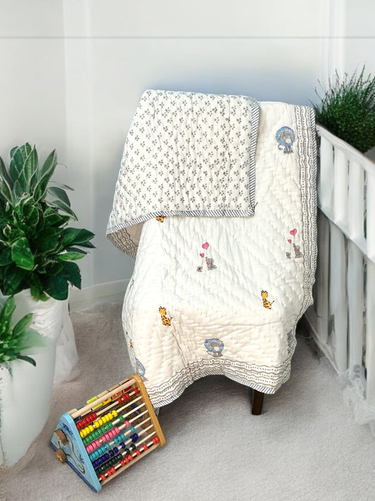Jungle Animal block print - pure mul cotton quilt